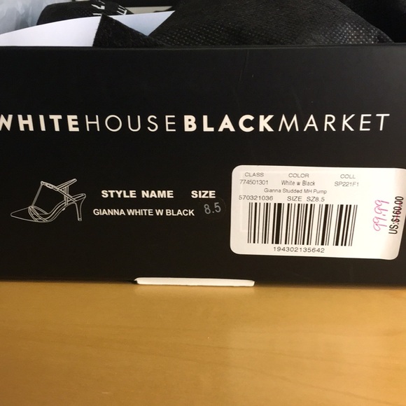 WHBM Gianna Studded B&W Black & White Pump Strappy Sandals Heels, Sz 8.5, NWT - Picture 11 of 12